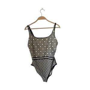 Tory Burch One piece size 10 blue/white geometric swimsuit womens